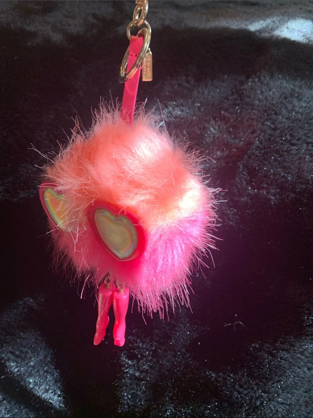 Victoria's Secret Pink & Orange Heart Sunglasses Fluffy Keychain